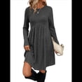 thumbnail image 1 of Vestido de Larga para Mujer, Cuello Redondo, Cintura Alta, Túnica con Bolsillos Gris M, 1 of 6
