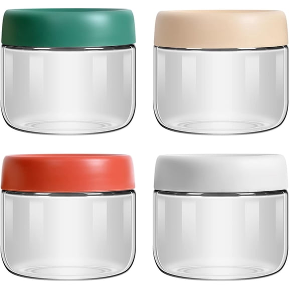 4-Pack 10oz Small Glass Jars with Lids Overnight Oats Meal Prep Salad Food Cereal Snacks Containers Pudding Yogurt Storage Airtight