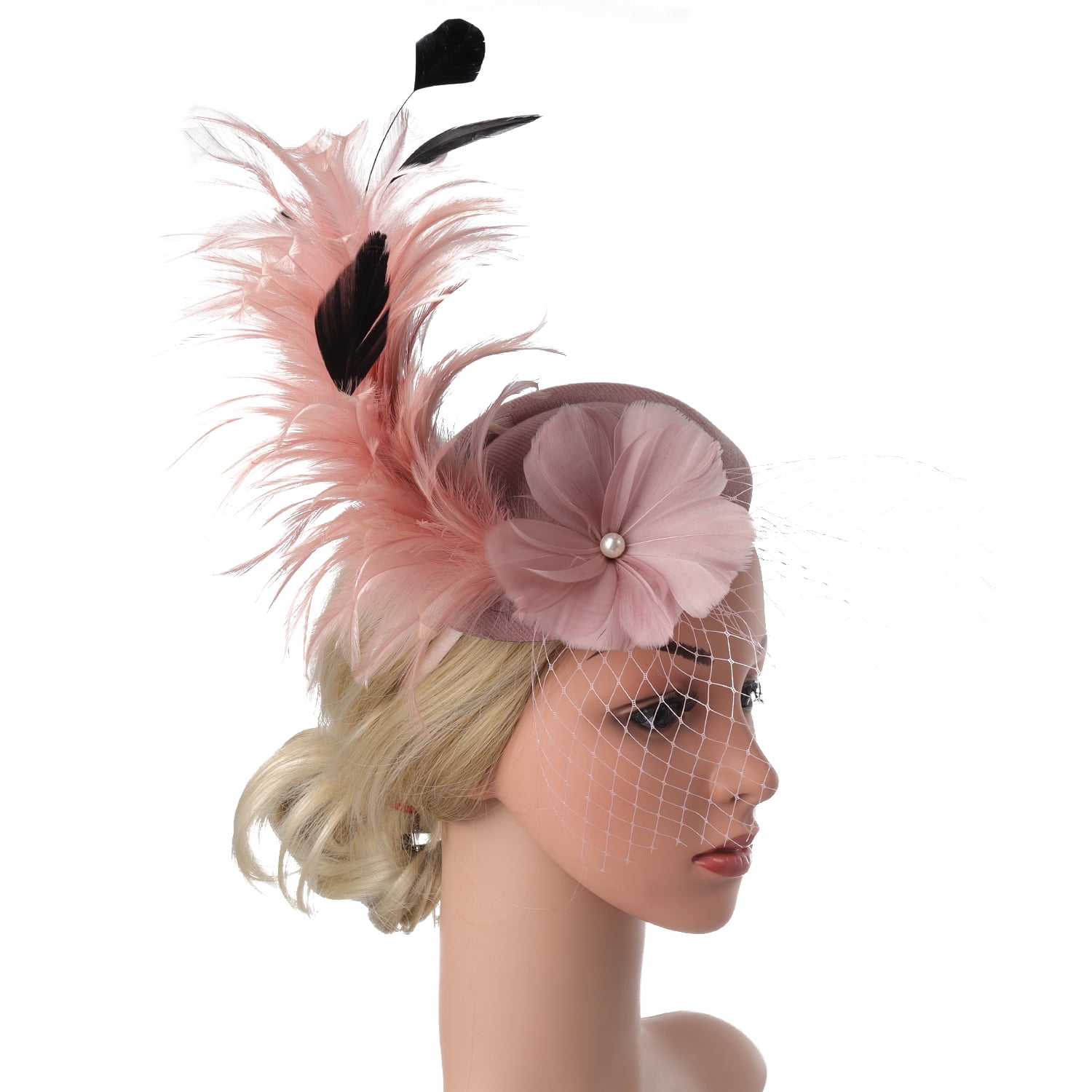 Women Pillbox Hat with Veil Headband 