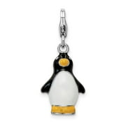 Amore La Vita Sterling Silver Rhodium-plated Polished 3-D Enameled Penguin Charm with Fancy Lobster Clasp QQCC179