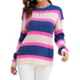 thumbnail image 3 of Xuanfei Women Contrast Color Spliced Horizontal Stripes Crew Neck Knit Sweater, 3 of 7