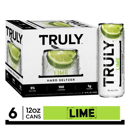 TRULY Hard Seltzer Lime, 6pk, 12oz beer white cans, Gluten Free, Light