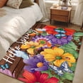 thumbnail image 4 of Hello Spring Area Rugs 4x6 ft Red Yellow Purple Flower Butterfly Floral Wood Grain Washable Rug Non Slip Indoor Carpet Absorbent Floor Mat for Living Room Bedroom Dining Room, 4 of 9