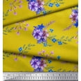 thumbnail image 2 of Soimoi Yellow Heavy Satin Fabric Leaves & Periwinkle Floral Print Sewing Fabric Yard 54 Inch Wide, 2 of 3