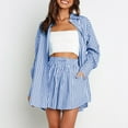 thumbnail image 6 of Shorts Sets Women 2 Piece Outfits Temperament Casual Long Sleeve Striped Button Down Shirts Lace Up Shorts Set Summer Outfits For Women Blue XXL, 6 of 7