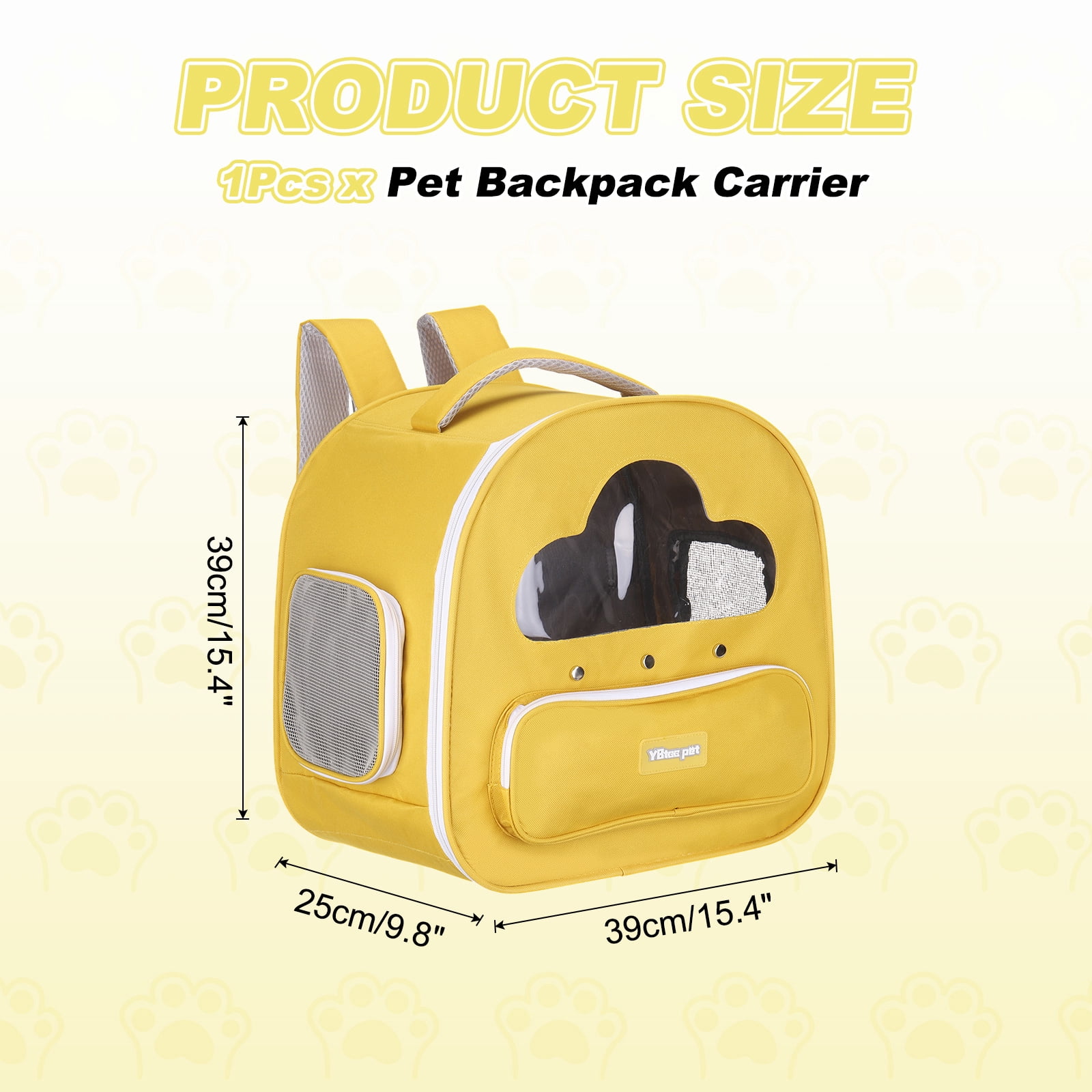 Cat Backpack Carrier, Large Space & Breathable, Pet Hiking Travel Backpack for Cats Yellow