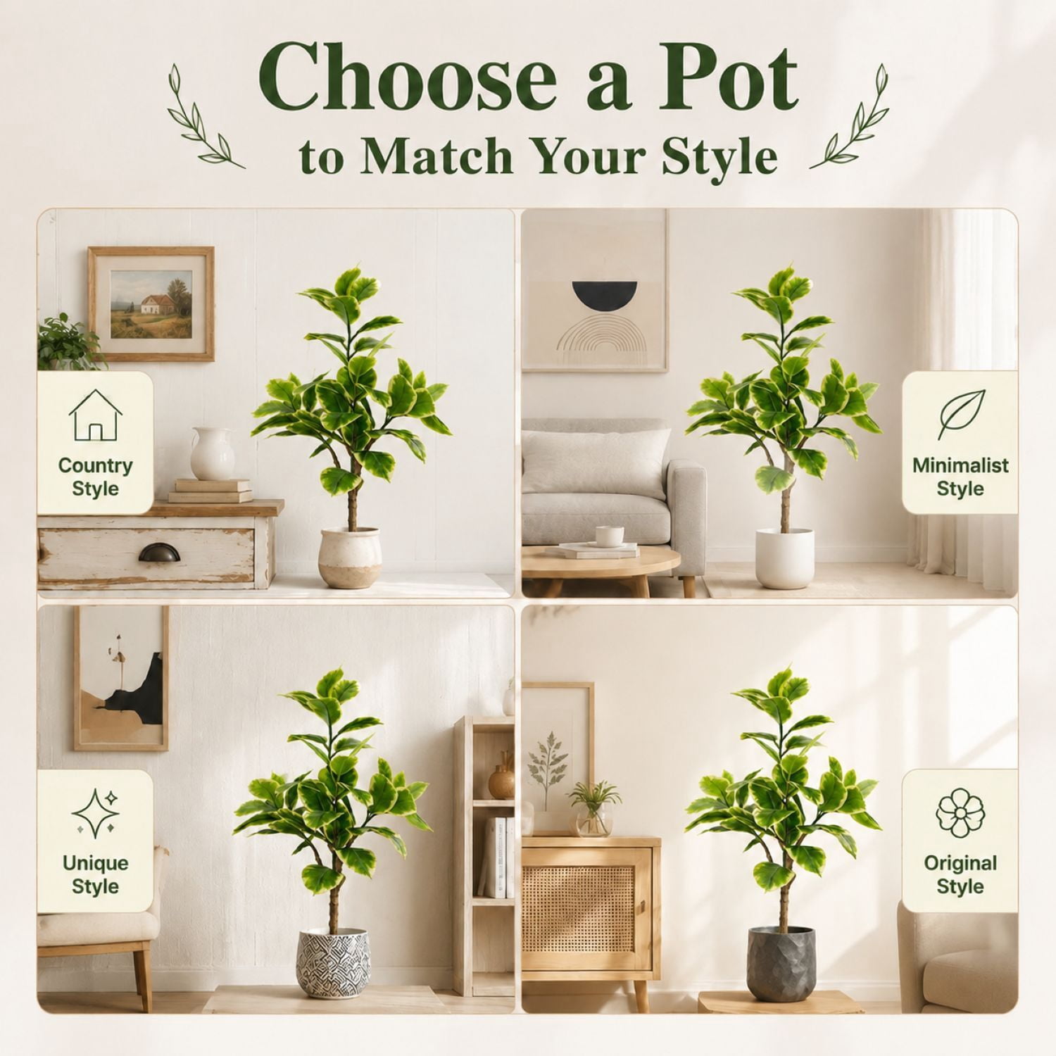 Easy4Home 4FT Artificial Variegated Rubber Plant Faux Ficus Elastica Tineke Tree Potted Indoor Floor Plant - Simple Assembly Needed