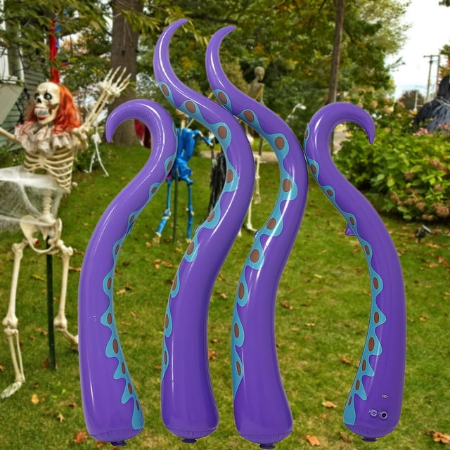 4 piezas de tentáculos inflables de pulpo para Halloween, decoración creativa de PVC para Halloween, para césped, puerta de entrada y exterior.