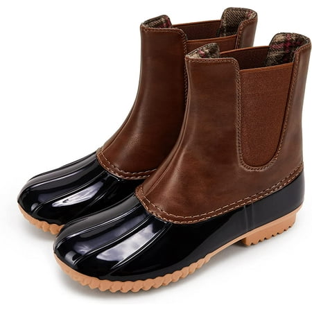 

QWZNDZGR Womens Duck Boots Slip on Ankle Boots Waterproof Booties Mid Calf Leopard Snow Rain Boots