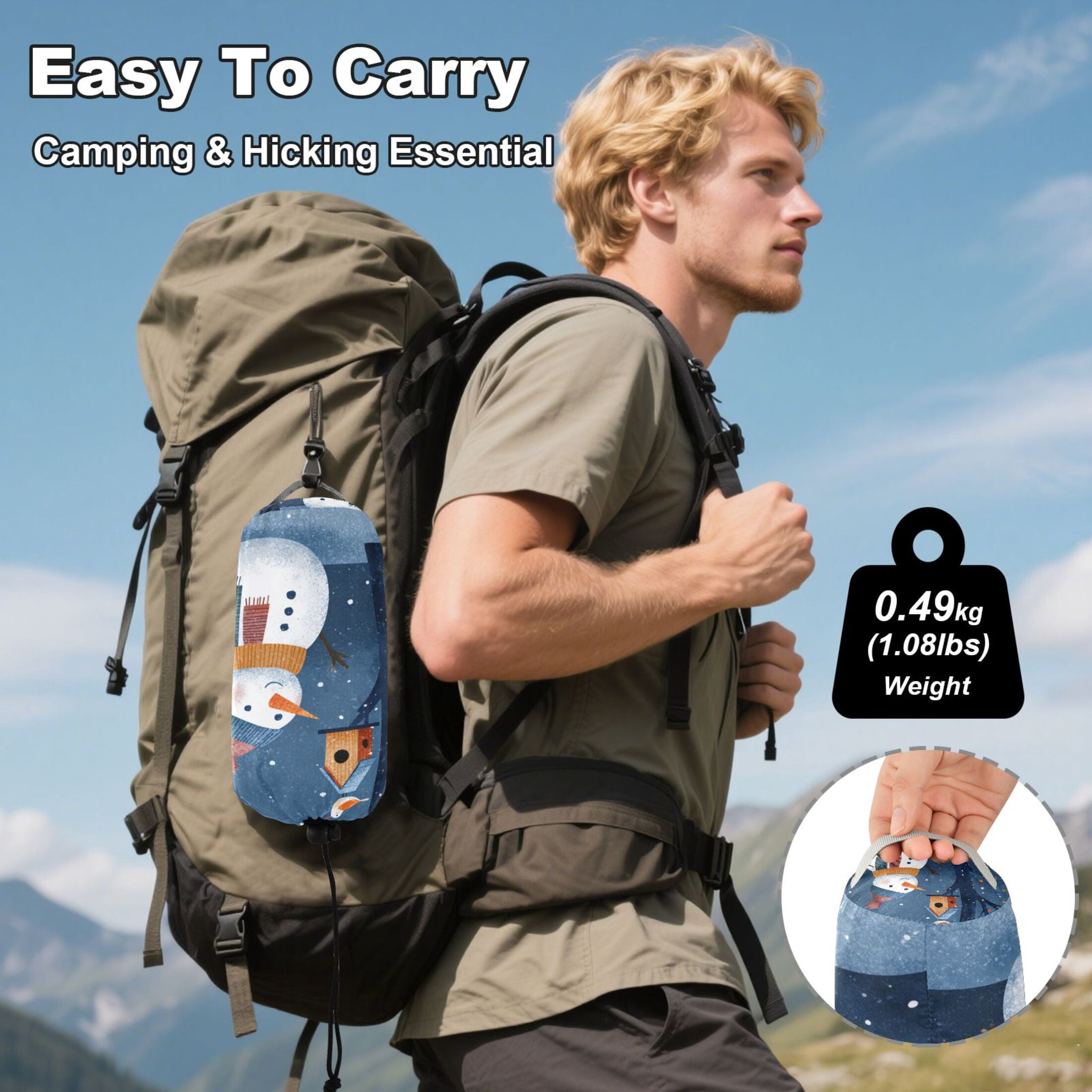 Hammock Camping Hammock Nylon Portable Hammock Travel Camping Hammock Christmas Snowmen and Bird