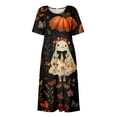 thumbnail image 4 of Women's Halloween Print Round Neck Casual Dress with Pockets Short Sleeve Loose Fit Midi Dress Plus Size for Daily Wear Autumn Outfit Black L, 4 of 6