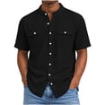 thumbnail image 2 of LIaqionyy Mens Cotton Linen Button down Shirts Casual Callarless Short Sleeve Shirt Summer Beach Tops with Pocket, 2 of 6