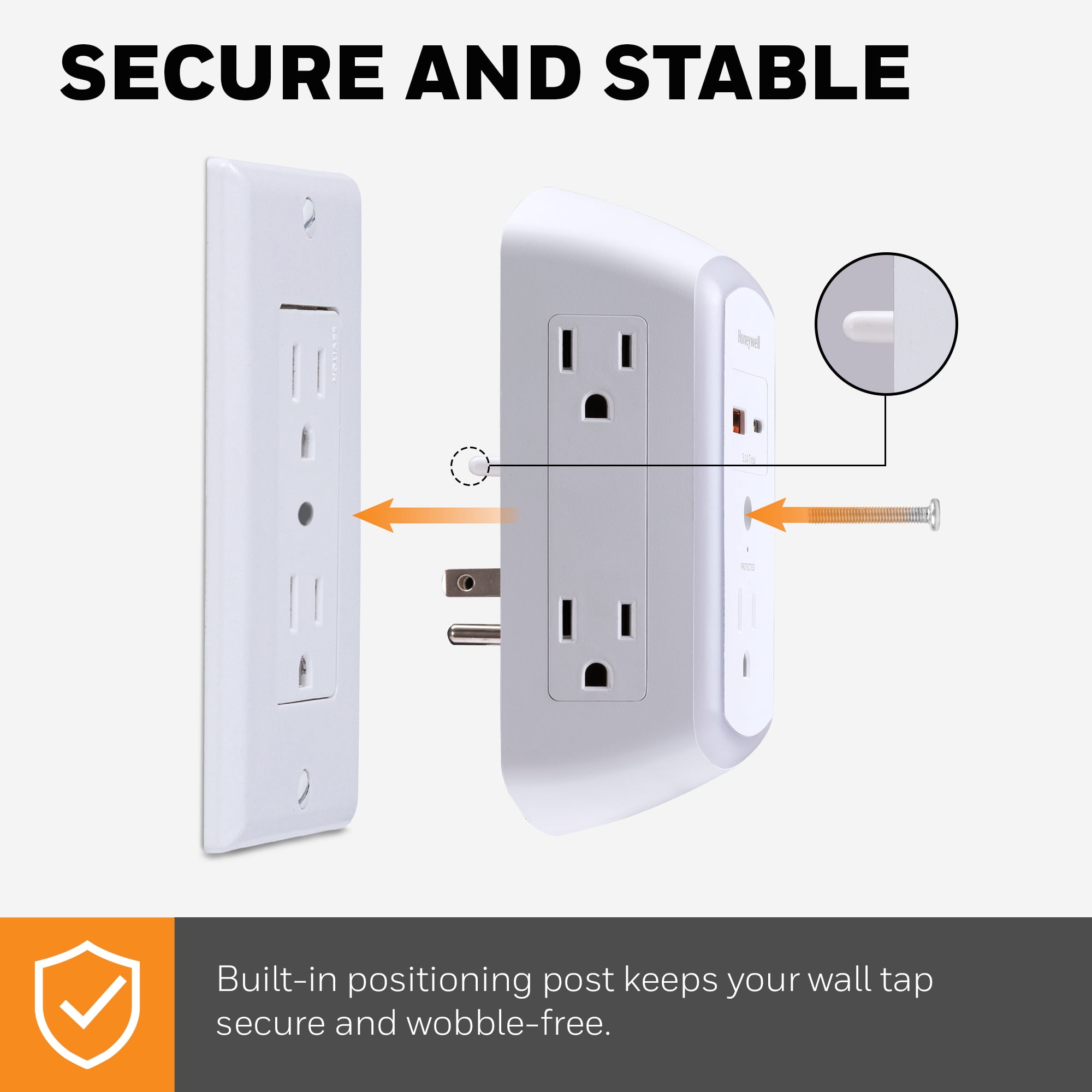 Honeywell 5-Outlet 2-USB LED Night Light Surge Protector Wall Tap, White