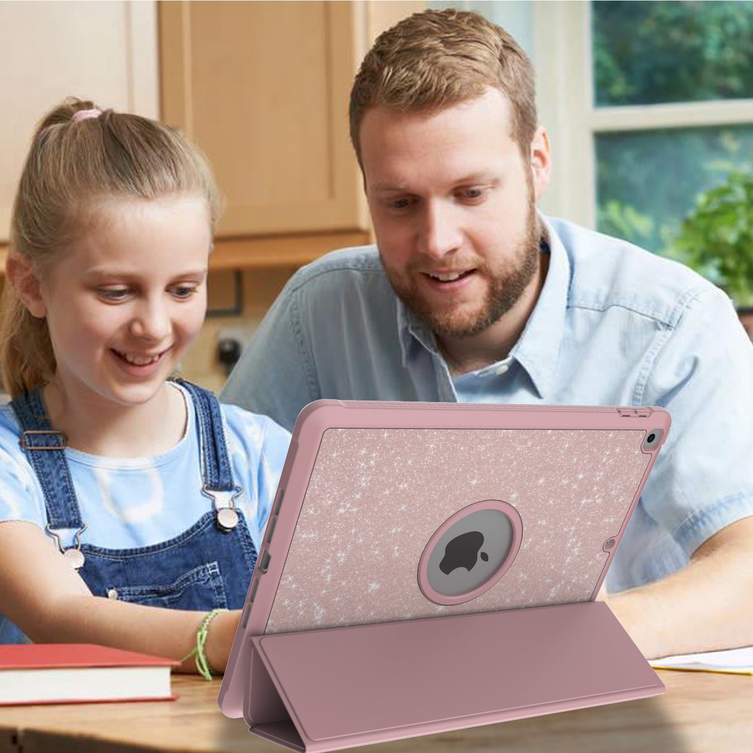 Allytech iPad Case 9th 8th 7th Generation, iPad 10.2 Case 2021/2020/2019, Trifold Stand Bling Glitter Sparkly Shockproof Protective Case Cover Shell for Apple iPa 10.2-inch 9th 8th 7th Gen - Rosegold