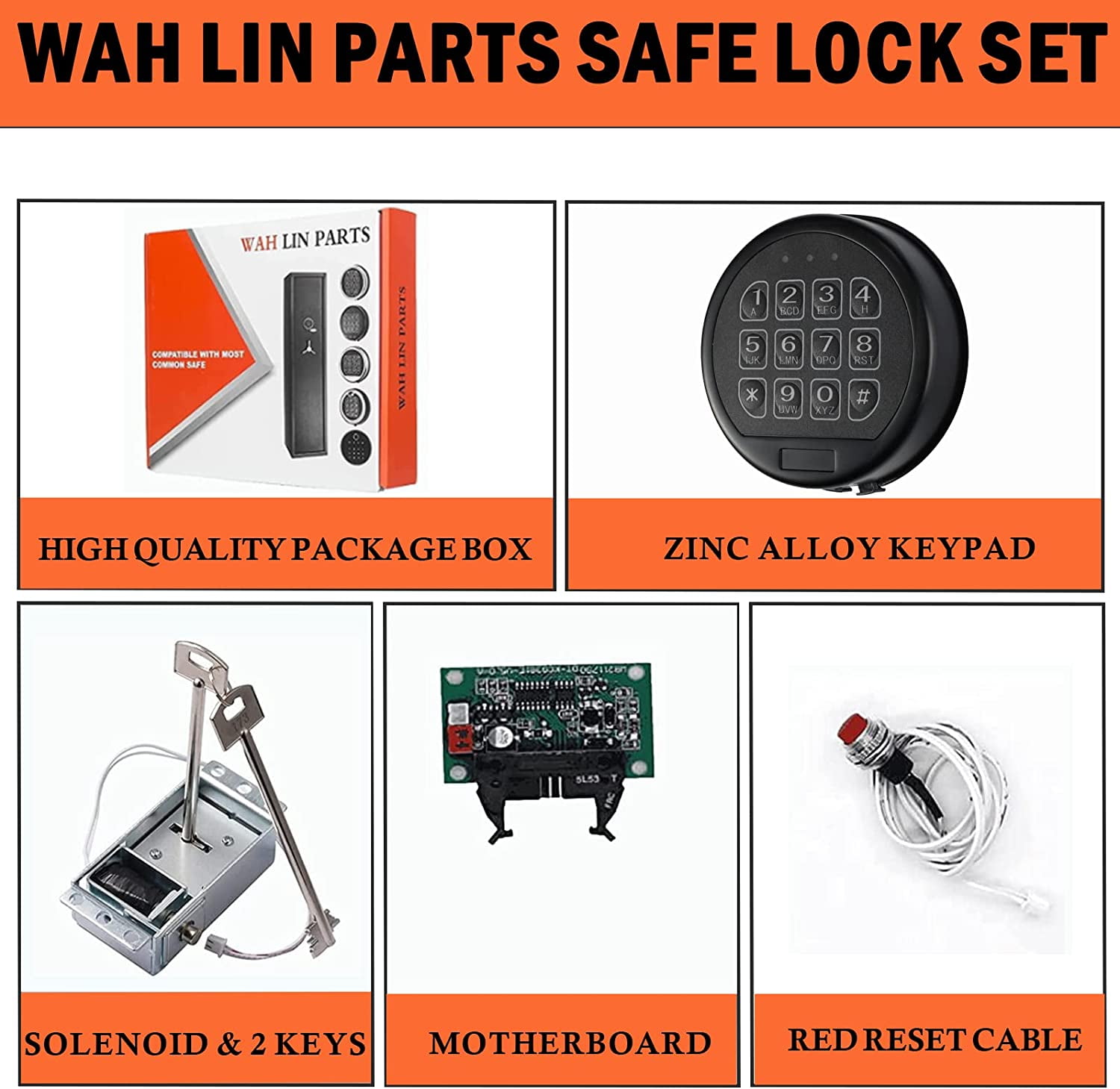 Gun Safe Lock Replacement with 2 Override Keys & Solenoid Black Keypad Safe Electronic Lock