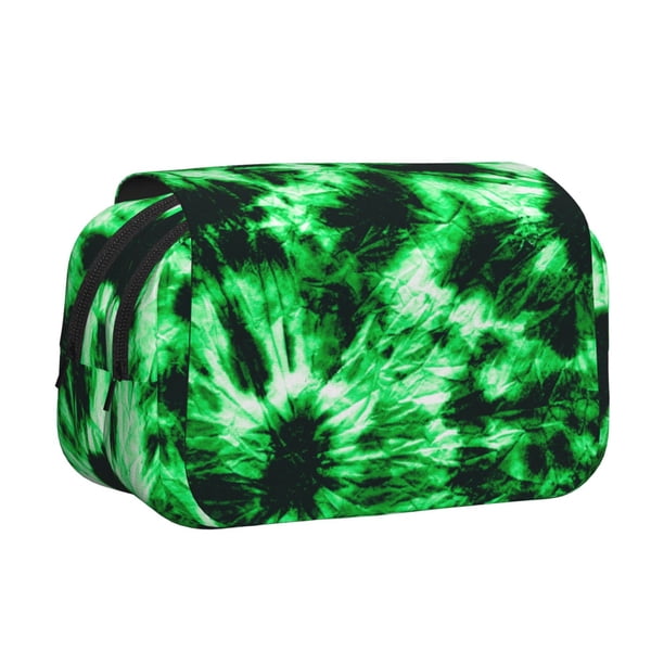 Disketp Green Tie Dye Estuche de Lápices de Doble Capa con Tapa Abatible y Cremallera, Organizador Escolar para Adolescentes y Adultos