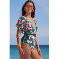 thumbnail image 2 of ABPHQTO Traje de baño de una pieza con volantes y estampado floral con cuello en V profundo sexy para mujer, 2 of 5