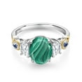 thumbnail image 2 of Gem Stone King 925 Silver and 10K Yellow Gold 3-Stone Ring Oval Green Malachite and Moissanite (3.00 Cttw, Size 8), 2 of 3