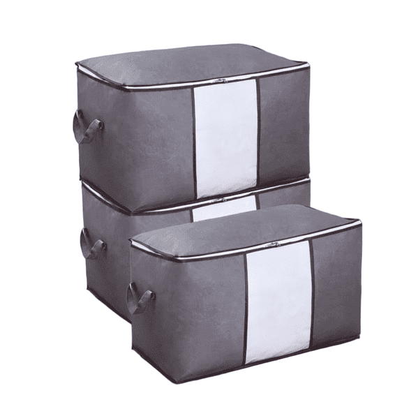 SHUWND 3 Pack Clothes Storage Bins with Lids, Foldable Blanket Storage Bags with Zippers, Clear Window and Reinforced Handles, Closet and Organization for Clothing, Sweater, Comforter, Bedding