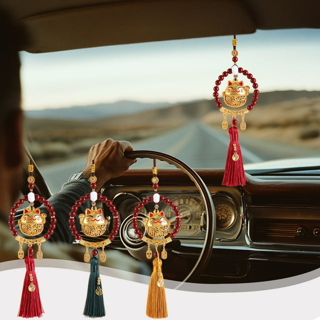 Colgante de espejo retrovisor de coche linda decoración interior, adorno colgante de plástico tejido, rojo amarillo verde, 13.39 "de largo, mejora el ambiente del automóvil, 1 paquete