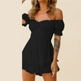 thumbnail image 5 of IDOPIP Womens Boho Romper Off Shoulder Ruffle Tie Back Flowy Romper Short Jumpsuit Playsuits, 5 of 7