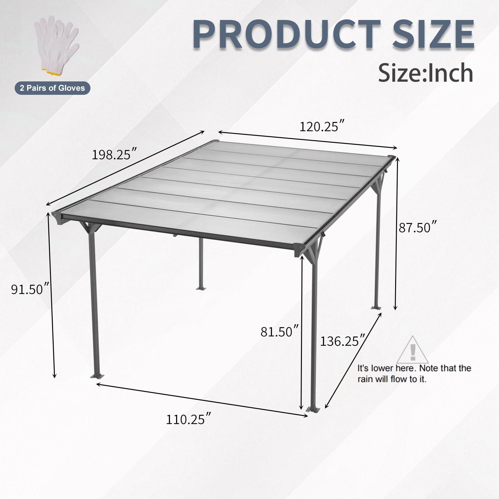 CarButler 16x8x10ft Outdoor Metal Carport Heavy Duty Carport with Aluminum alloy frame and Polycarbonate Panels for Driveway Car, Truck