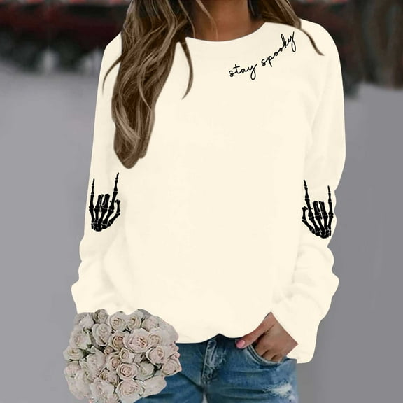 Women's Halloween Sweatshirts Skull Graphic Printed Long Sleeve Crew Neck Pullover Casual Comfy Y2K Tops Winter Tunic 2025