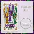 thumbnail image 2 of Colorful Mask Mardi Gras Banner Feather Adorned Carnival Display Purple Green Yellow Gold Accent Festive Backdrop for Carnival Party Mardi Gras Celebration Indoor Event, 2 of 7