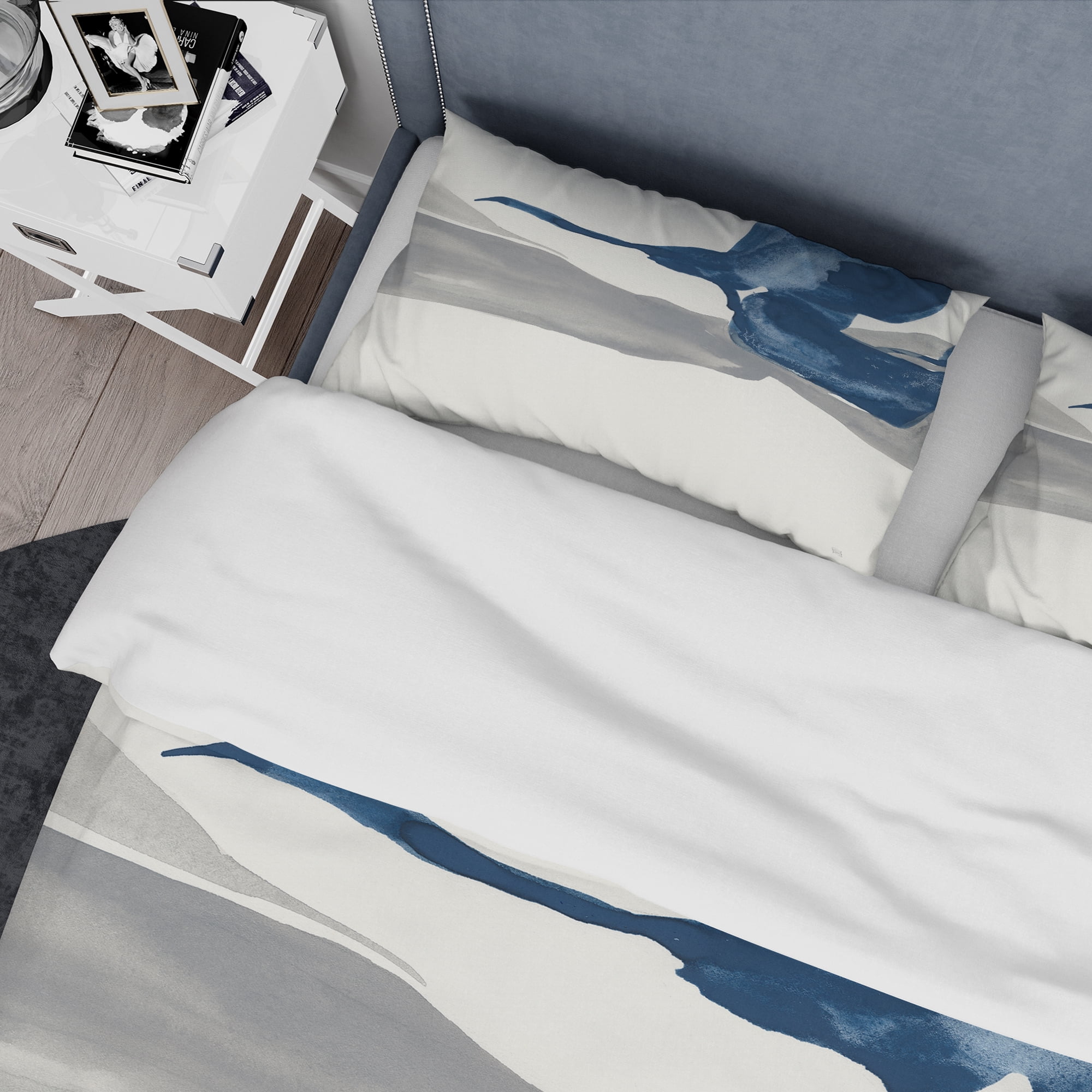 Designart 'Gouache Sapphire on Gray IV' Geometric Duvet Cover Set