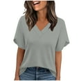thumbnail image 2 of ClodeEU Womens Summer Short Sleeve Lightweight V Neck T Shirts, Dressy Casual Tunic Clothes Tops Gray,Womens Plus M, 2 of 7