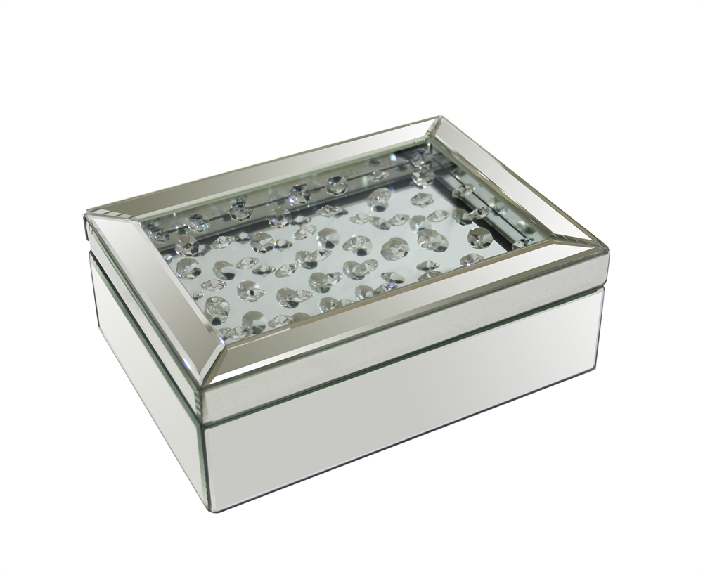 Exquisite Decorative Wood And Mirror Storage Box, Silver