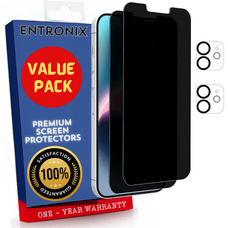 Screen Protector Bundle with Camera Cover Designed for Apple iPhone 12 Privacy Screen Protector 9H Hardness,Bubble Free with Easy Install,2 PACK Glass and Camera For iPhone 12