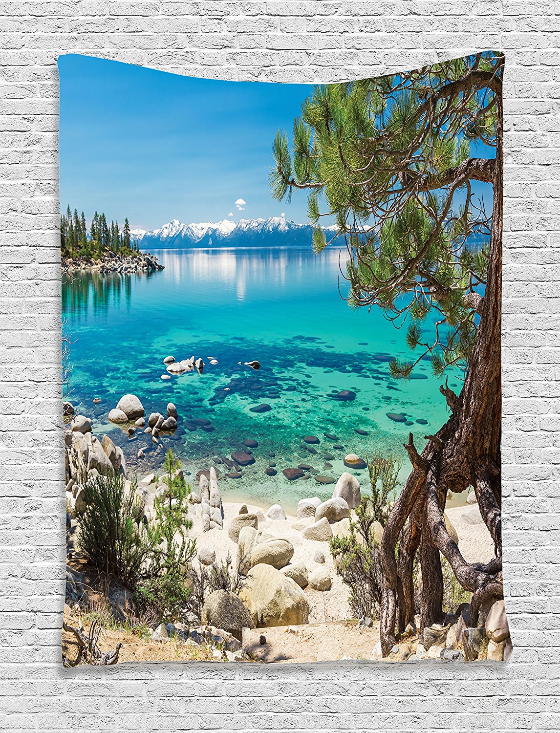 Aqua Tapestry Room Decorations By Lake Tahoe Snowy Mountain Reflection On Clearwater Rocky Shore Romantic View Bedroom Living Room Dorm Wall Hanging By Ambesonne Walmart Com Walmart Com