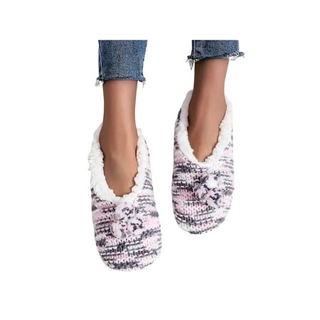 

Rotosw Women Ladies Knit Slip On House Shoes Plush Winter Warm Anti-Skid Slippers