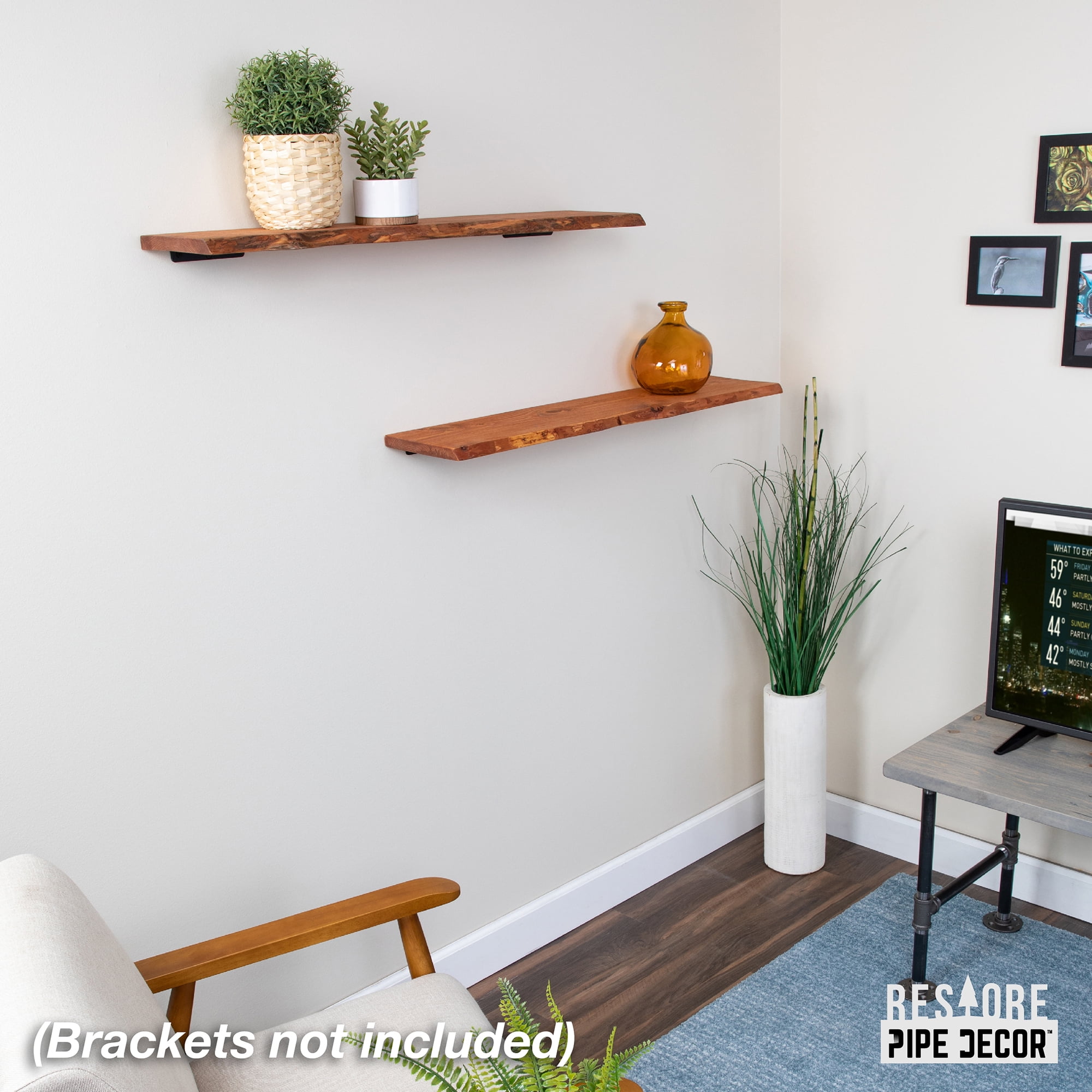 PIPE DECOR 36 in. Live Edge Wood Shelf Sunset Cedar 2 Pack (Wood Only)