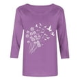 thumbnail image 4 of CYMMPU 3/4 Sleeve Blouses for Women Dressy Casual Spring Tops Round Neck Fall Fashion Shirts Flower Pattern Tunic Tops Loose Fit Lightweight Basic T-Shirts Purple XXL, 4 of 6