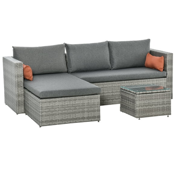 Outsunny 3-Piece Modern Outdoor Patio All-hand Woven Rattan Wicker Furniture Patio Coffee Table Sofa Set - Grey