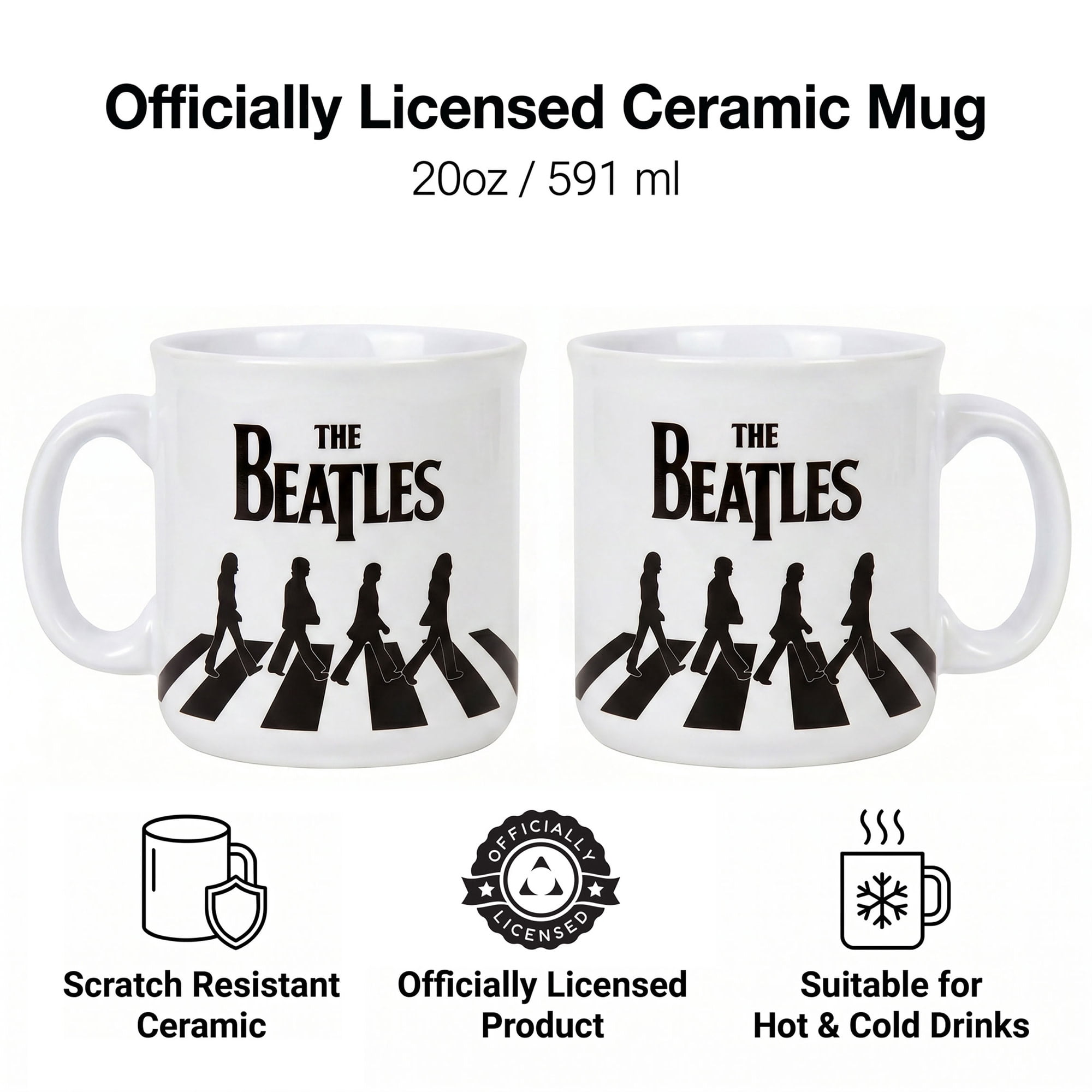 Pyramid America: The Beatles: Abbey Road Walk - 20oz Ceramic Camper Mug - Coffee & Tea Cup, Microwave-Dishwasher Safe, Band Fan Collectible, Licensed