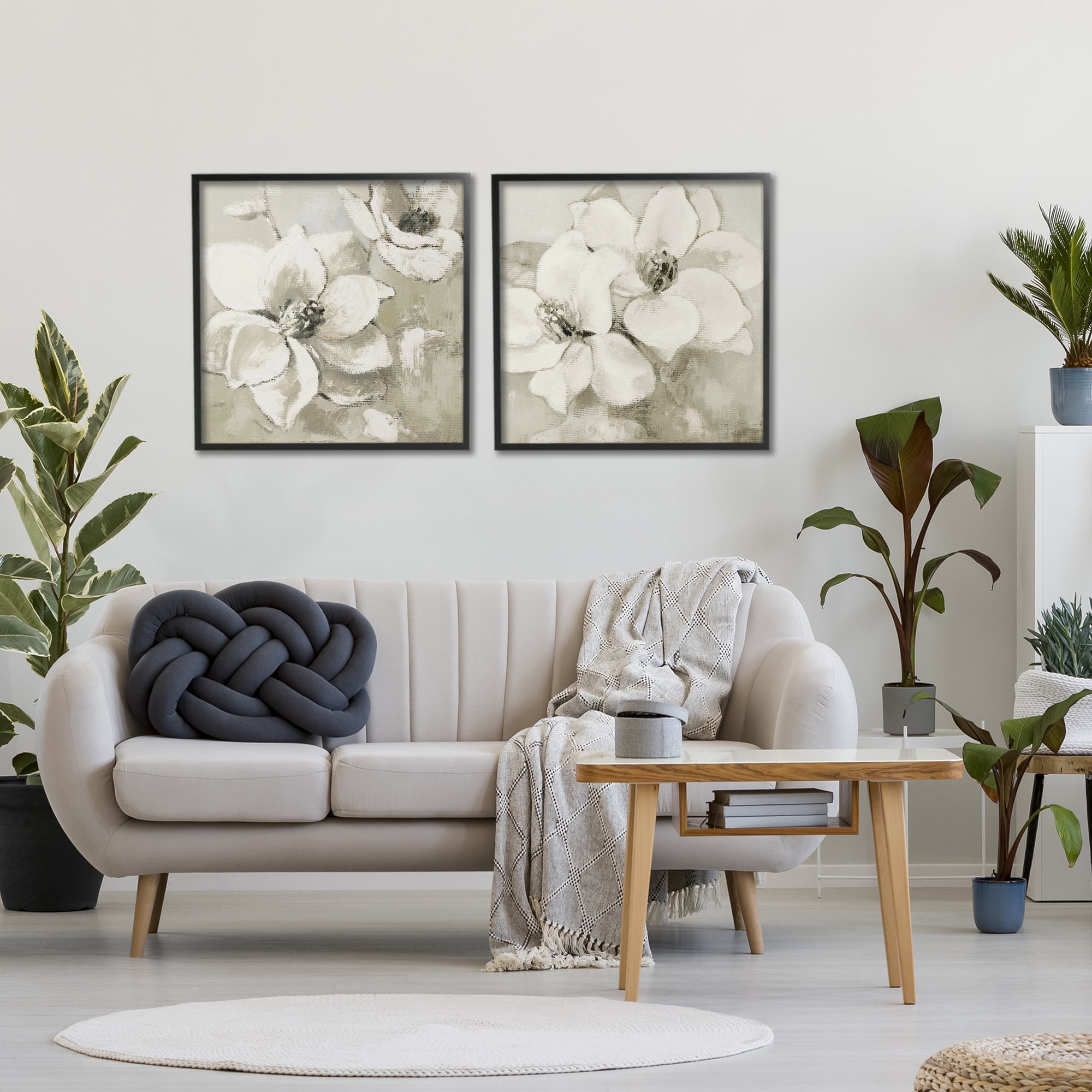 Stupell Industries Beige Magnolias after Rain 2 Piece Black Framed Giclee Art Set, design by Lanie Loreth