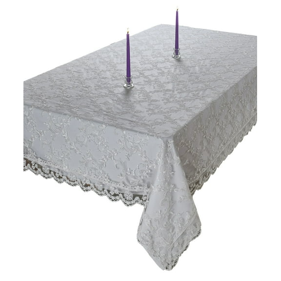 Royal-Bridal Lace With Embroidered Flowers Design Tablecloths White 70" X 132"