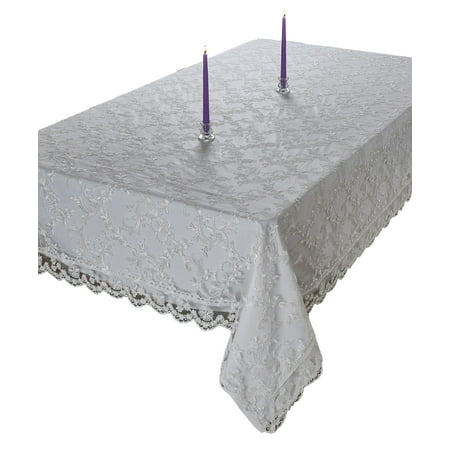 

Royal-Bridal Lace With Embroidered Flowers Design Tablecloths White 60 X 88