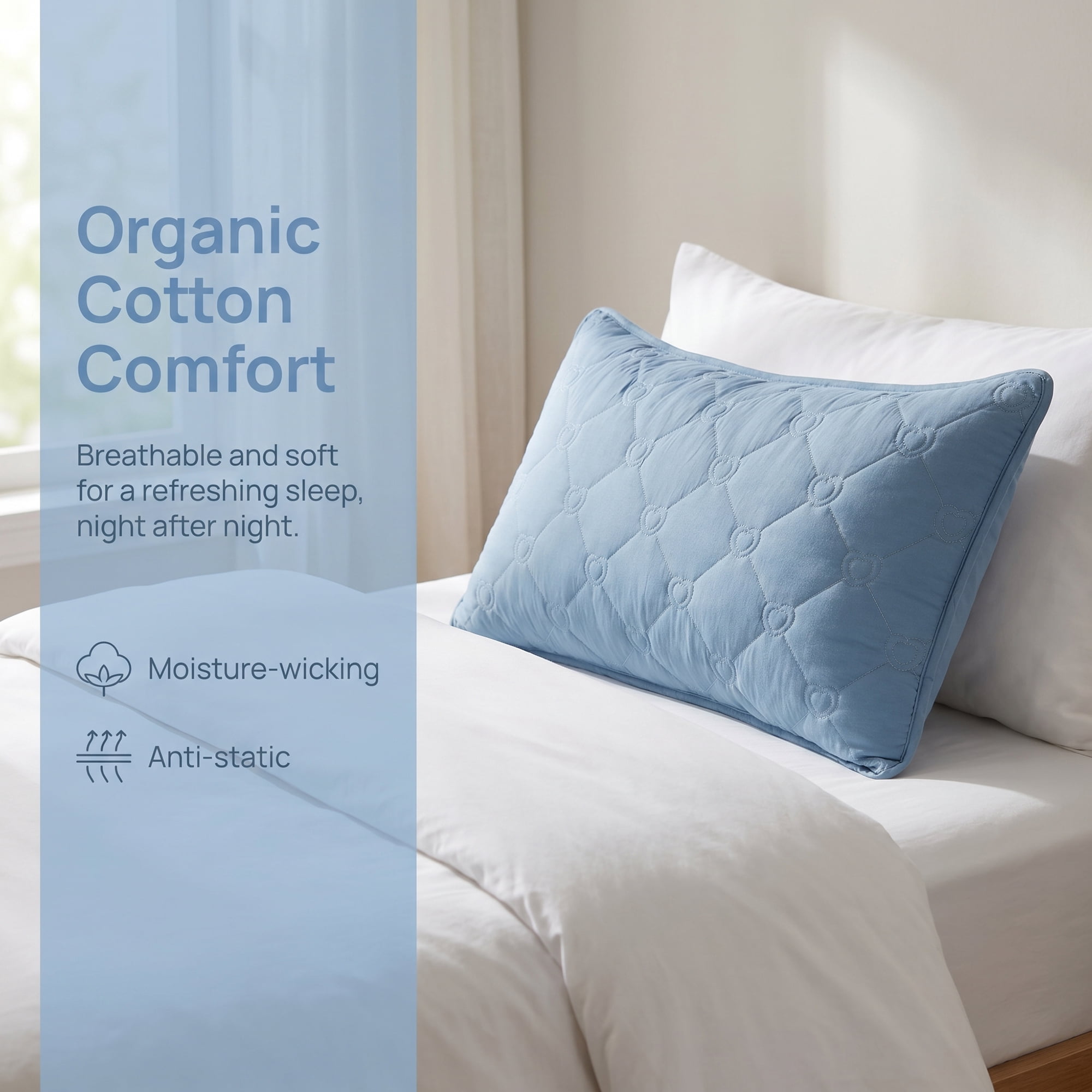 Unique Bargains 2-pcs Heart-shaped Polyester Comfortable Quilted Pillow Protector Sky Blue