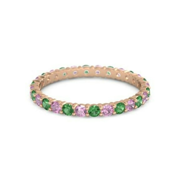 Round Eternity Band Emerald Pink Tourmaline 925 Sterling Silver Rose Plated Ring