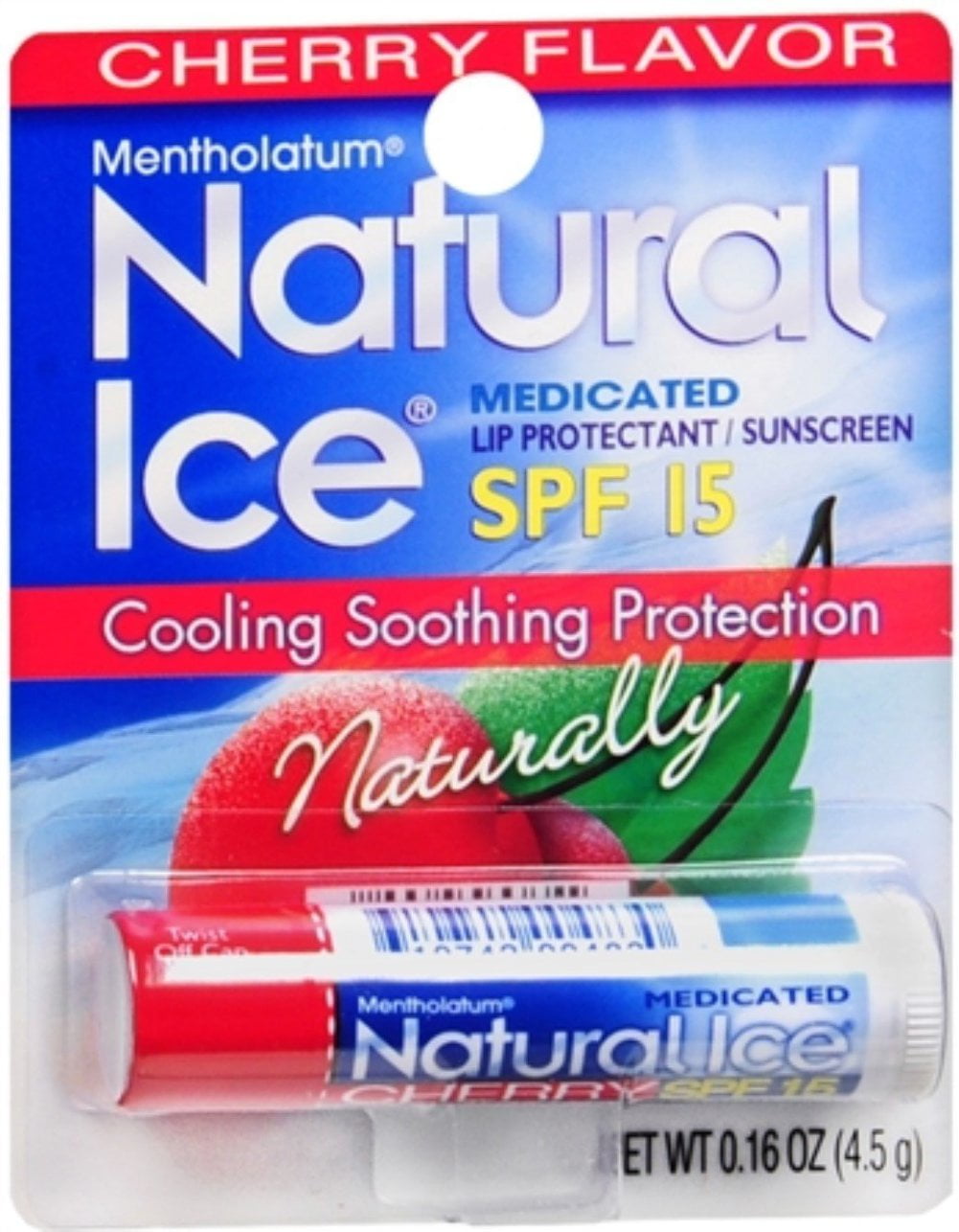Mentholatum Natural Ice Lip Protectant SPF 15, Cherry Flavor, 0.16