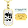 thumbnail image 3 of Faith Hope Love Cross Stainless Steel or 18k Gold Premium Swivel Dog Tag Keychain, 3 of 8