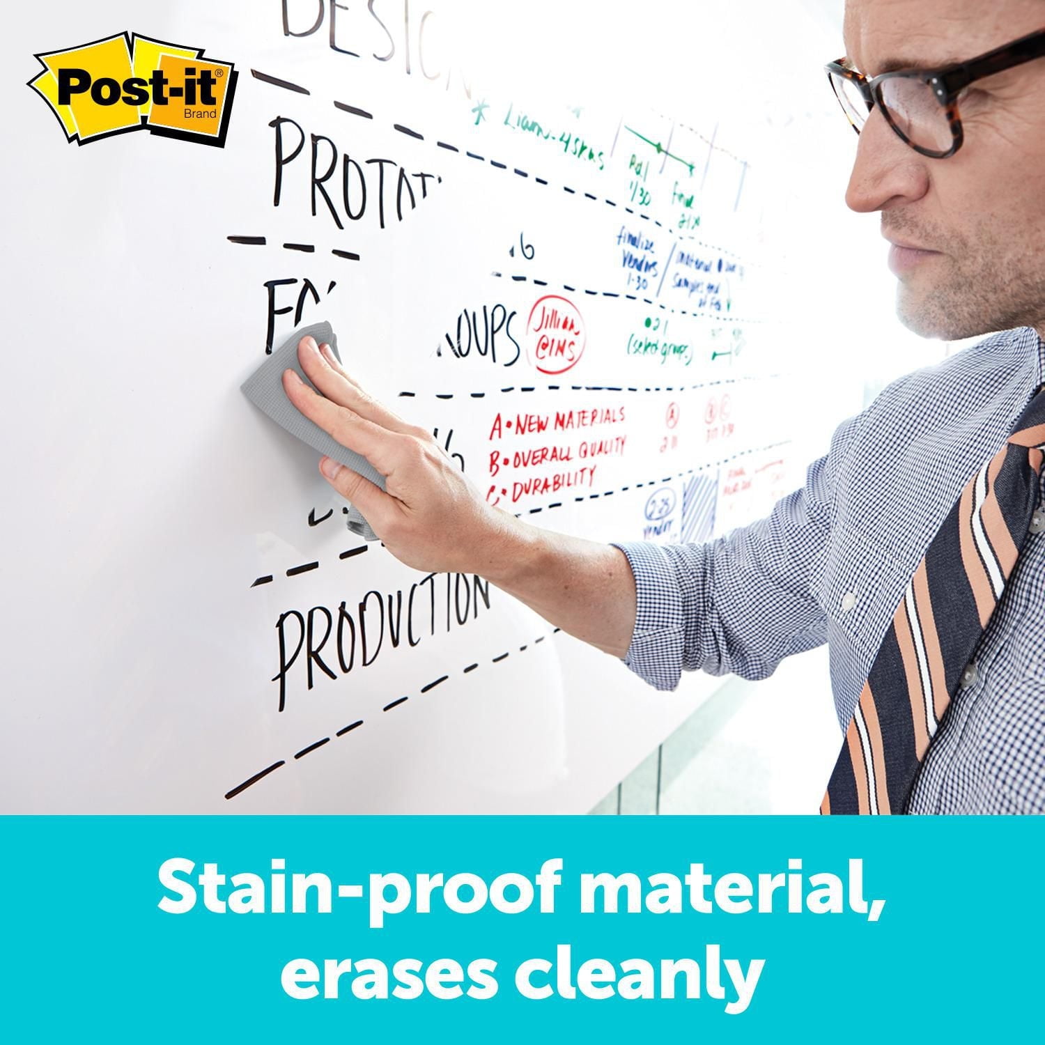 Post-it® Super Sticky Dry Erase Surface DEF4x3, 3 ft x 4 ft (91.4 cm x 1.21 m), Post-it® Dry Erase S. DEF4x3