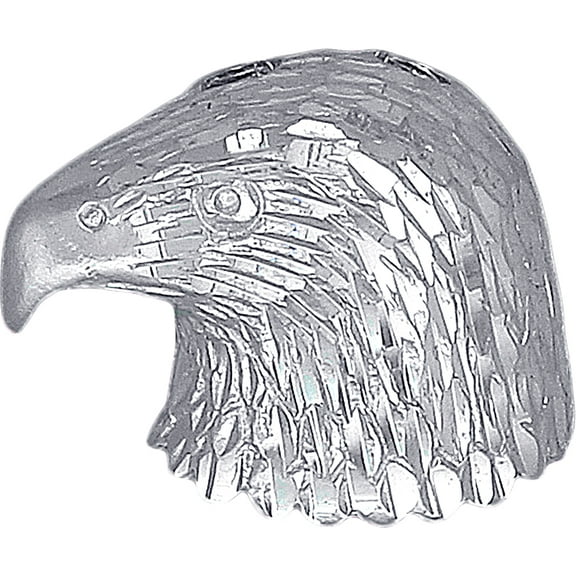 Sterling Silver Eagle Head Charm Pendant Necklace with Diamond Cut Finish and 24 Inch Figaro Chain