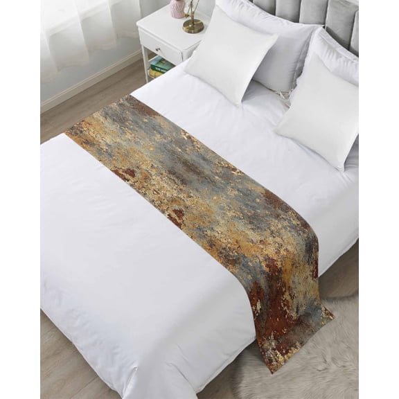 Bed Runner Scarf for Cal.King Size Bed, Brown Gray Beds Scarf Throws for Foot of Bedding, Rustic Abstract Gradient Mottled Texture Decorative Beds Runners for Bedroom Guestroom, 102"x20"