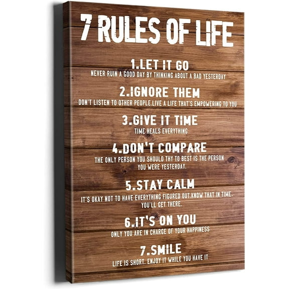 Motivational Quotes Wall Decor 7 Rules of Life Inspirational Great Motto Canvas Print Canvas Wall Art Framed 12x16 inch Framed Ready to Hang Brown