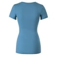 thumbnail image 4 of Made by Olivia Women's Basic Solid Multi Colors Fitted Short Sleeve T-Shirt [S-3XL] Blue Shadow XL, 4 of 4